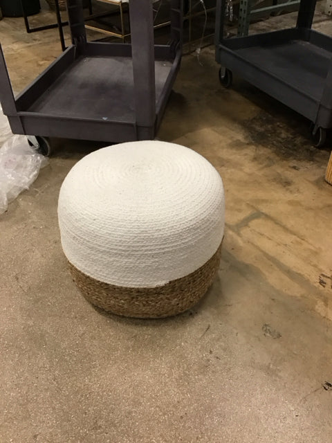 Rd Cream Fabric Ottoman w/Rope Base