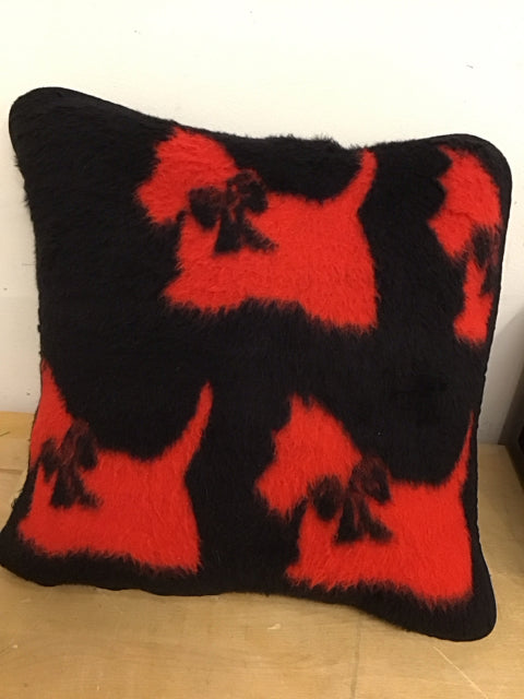 16" Faux Fur Red & Black Scotty Dog Pillow