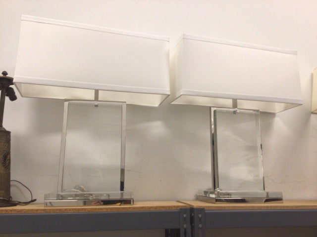 Pair Of Global Views Crystal Slab Table Lamps W/Rectangle Shades