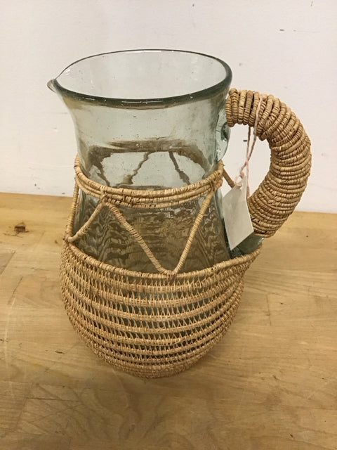 9.5" Glass Wicker Pitcher