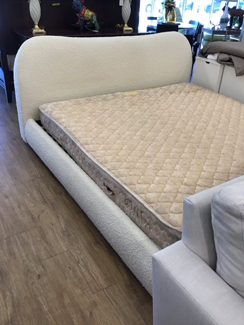 CB2 King White Boucle Bedframe