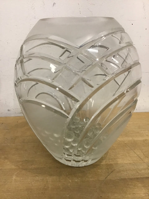 11" Cut Glass Frosted Vase W/Glass Beads