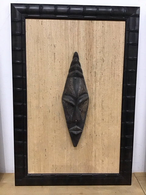 37"x24" Framed Rafia African Masks Wall Decor