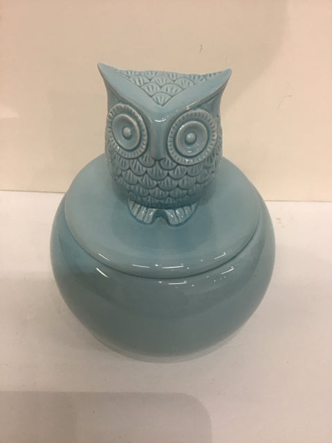 Blue Painted Ceramic Urn w/Owl