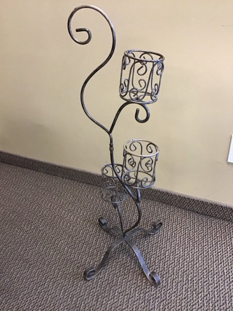 37" Distressed Metal Scroll 3 Candle Holder