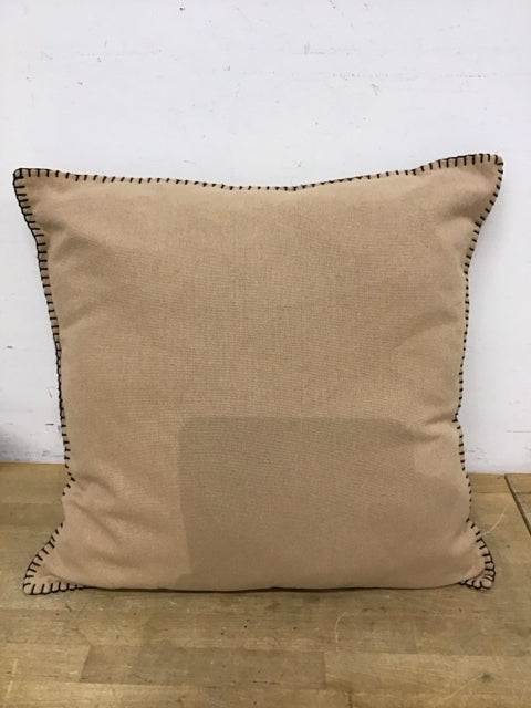 22" Beige Woven Pillow W/Black Stitched Trim