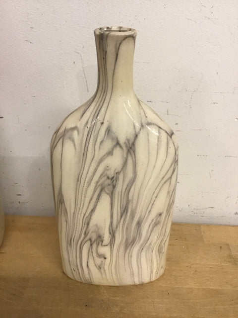 13" Cream Marbled Pattern Ceramic Bud Vase