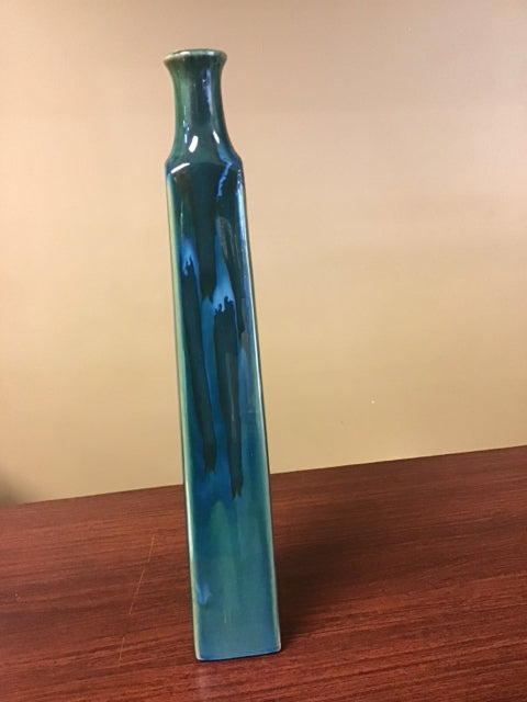 19" Blue Green Glazed Ceramic Bud Vase