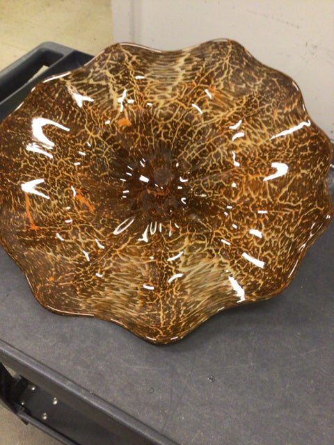 Wall Mounted Glass Brown/Cream Art Glass Bowl