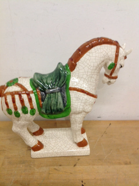 13" Ceramic Crackle Horse On Stand