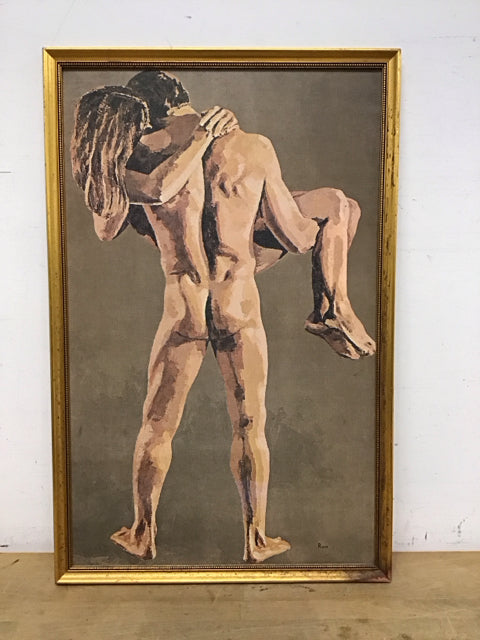 20x31 Gold Framed "Lovers" Print on Fabric