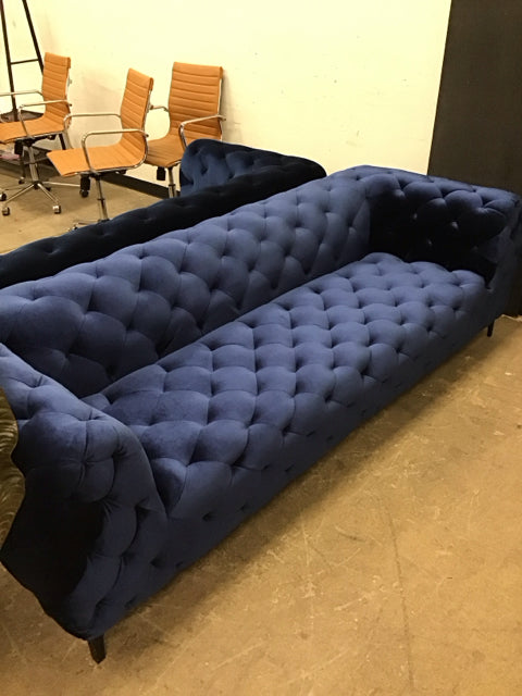 Cobalt Blue Velvet Tufted Sofa