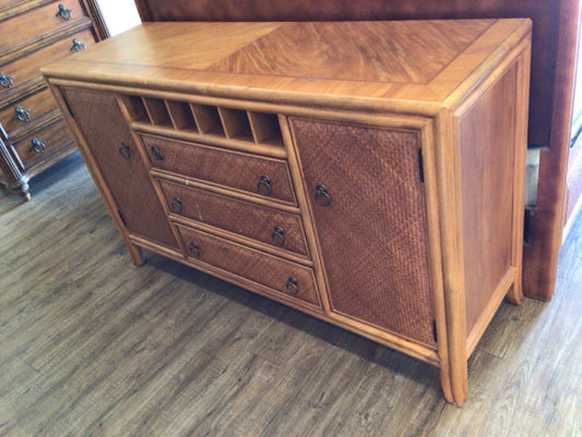 AS-IS American Drew Wicker Style Three Drawer/Two Door Media Cabinet