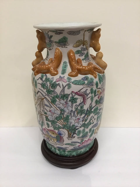 14" Asian Themed Ceramic Vase w/Stand