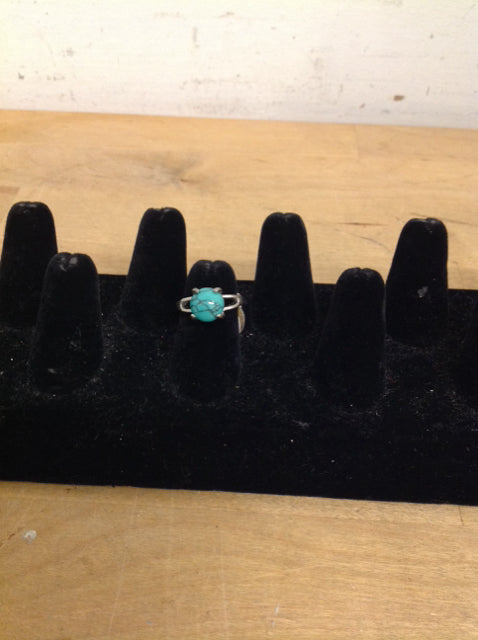 Silver Tone Round Turquoise Ring