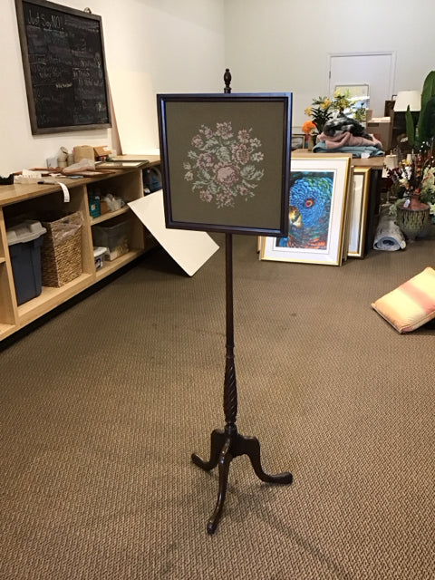 Mahogany Tripod w/Needlework Floral Design