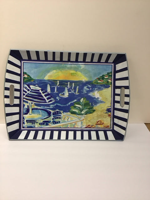 15x20 Hand Painted "Riviera" Wood Tray