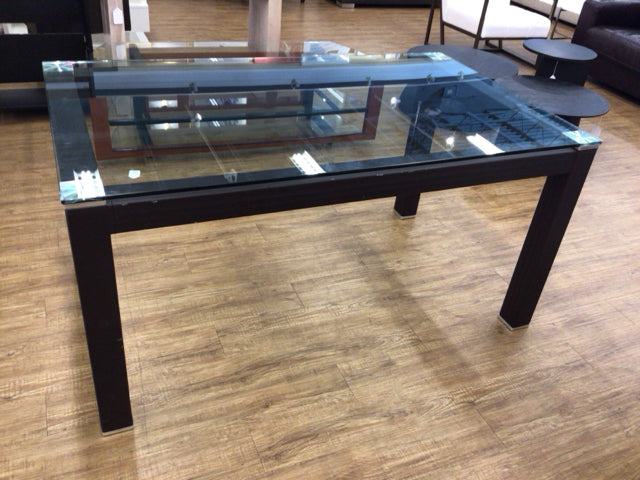 Glass Top Leather Wrapped Base Dining Table