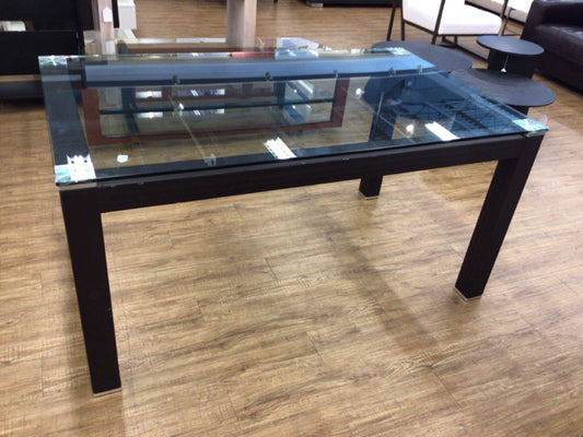 Glass Top Leather Wrapped Base Dining Table