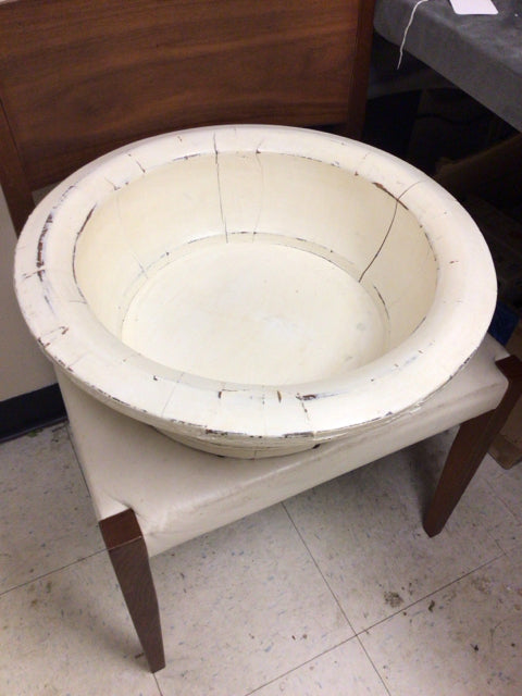 19 5/8" Round Cream Distressed Wooden Bowl