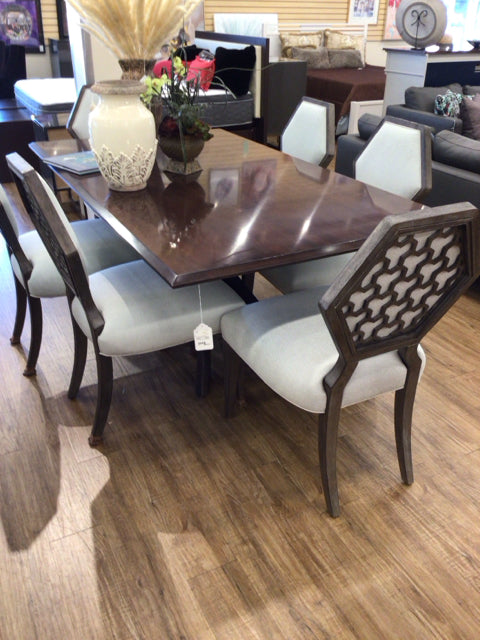 Set Of 6 Baers Furniture Grey Wood Fabric Dining Chairs