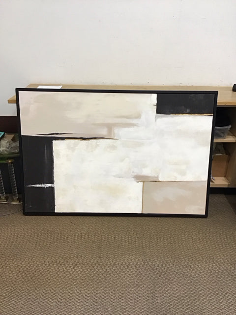 40x60 Black Framed Black/White Tan Abstract