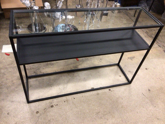 12" X 42" Black Metal Glass Top Console Table