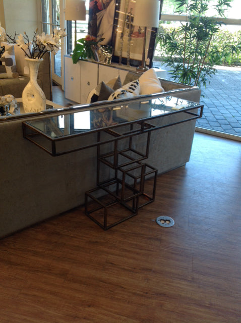 52x14 Metal Geometric Console w/Glass