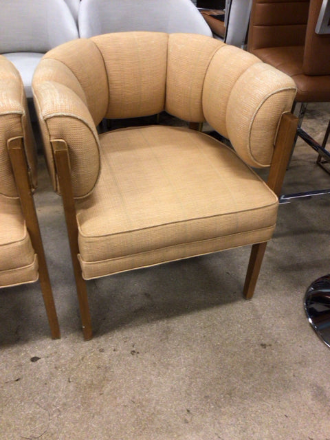 Light Orange Fabric & Wood Arm Chair