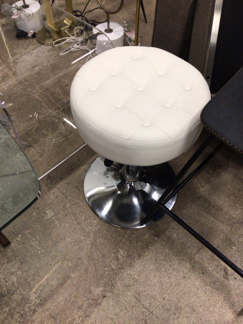 Round White Button Tufted Stool