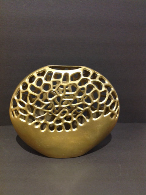 13" Gold Metal Vase w/Abstract Open Design
