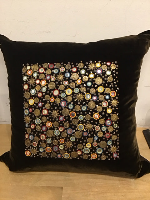 20" Brown Velvet/Satin Embellished Pillow Down Filled