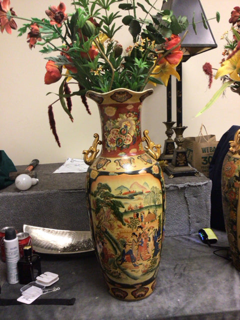 24" Tall Ceramic Asian Planter W/Floral