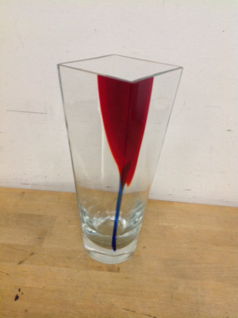 Vase- 12" Red Flower Art Glass