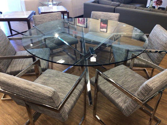 60" Addison House Round Glass Top Chrome X Base Dining Table