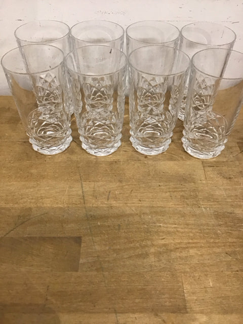 Set Of 8 5 3/8" Tumbler Diamond Pressed Glass Pattern