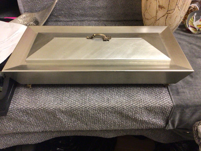 17 1/4"  X 8 3/8" Silver Rectangle Box W/Lid & Brass Accent