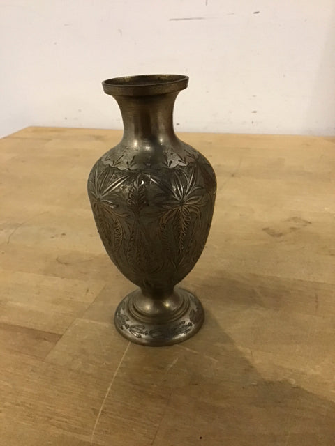 6" Etched Silver Metal Vase