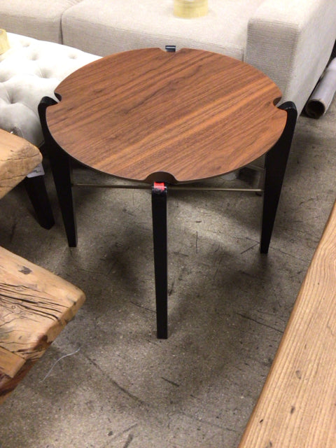 Round Walnut Top Ebony Leg End Table
