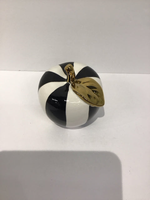 Black/White Painted Ceramic Apple w/Gold Stem