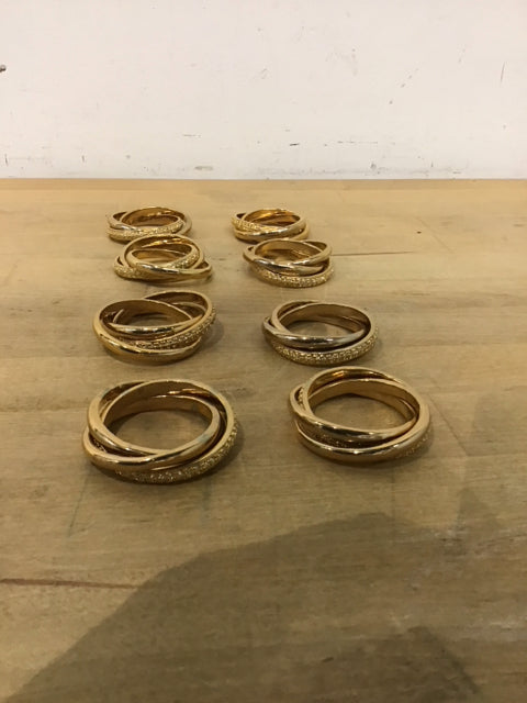 Set Of 8 Goltone & Rhinestone Napkin Holders