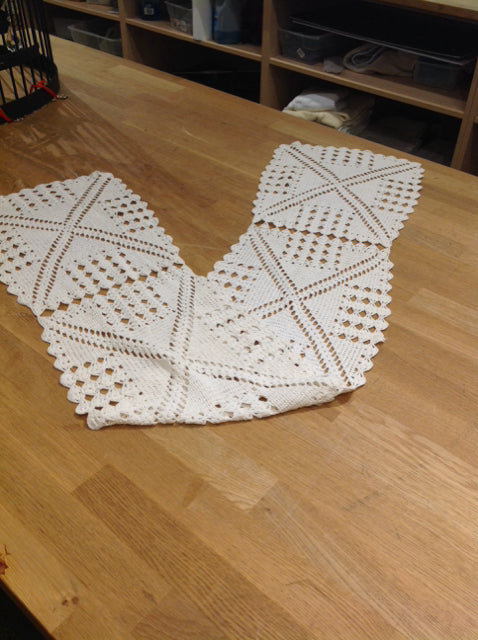 Tan Knit Lace Table Runner