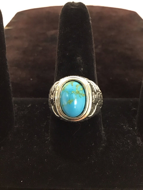 Men's Silver Ring w/Oval Turquoise Cabachon