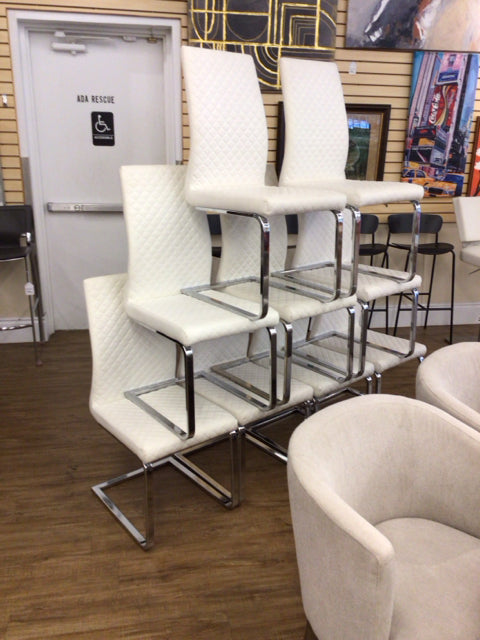 Set Of 9 Quilted Vinyl & Chrome Dining Chairs