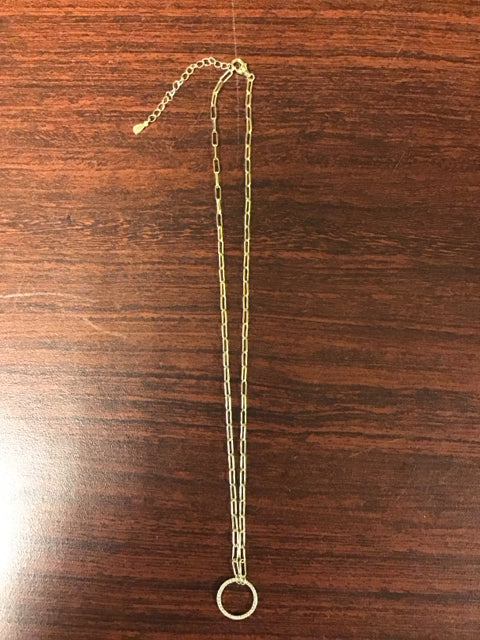 18" Tiffany Like 925 Goldtone Paper Clip W/Paive Circle Necklace