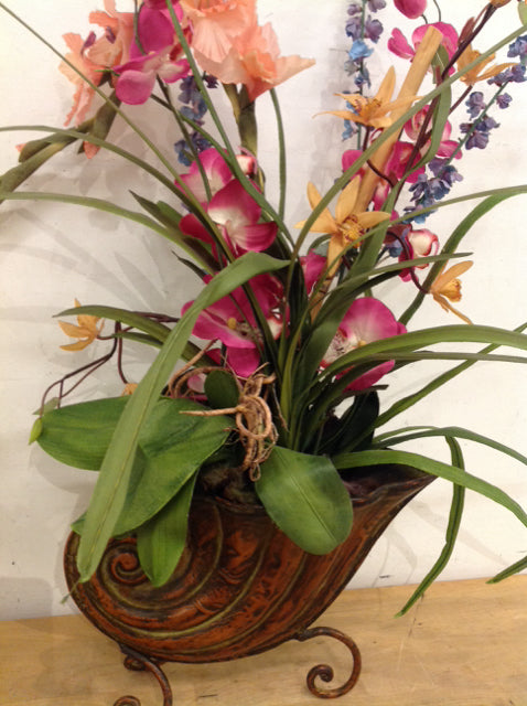 10" Metal Pot W Mixed Florals