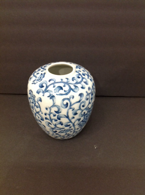 7" Blue/White Painted Vase