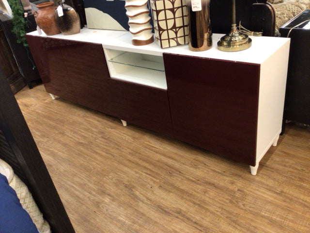 IKEA Lacqured White & Maroon Media Console