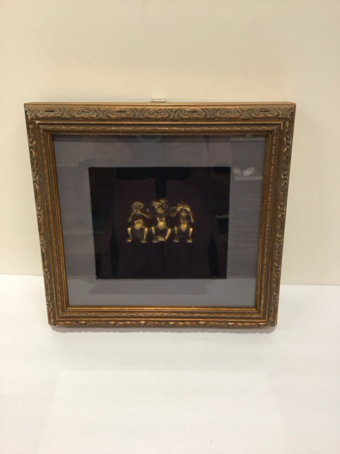 11"Sq Shadow Box Resin Monkey Art