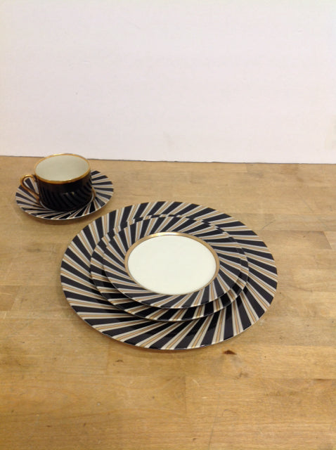 5pps Service for 8 Fitz & Floyd "Oblique" Porcelain